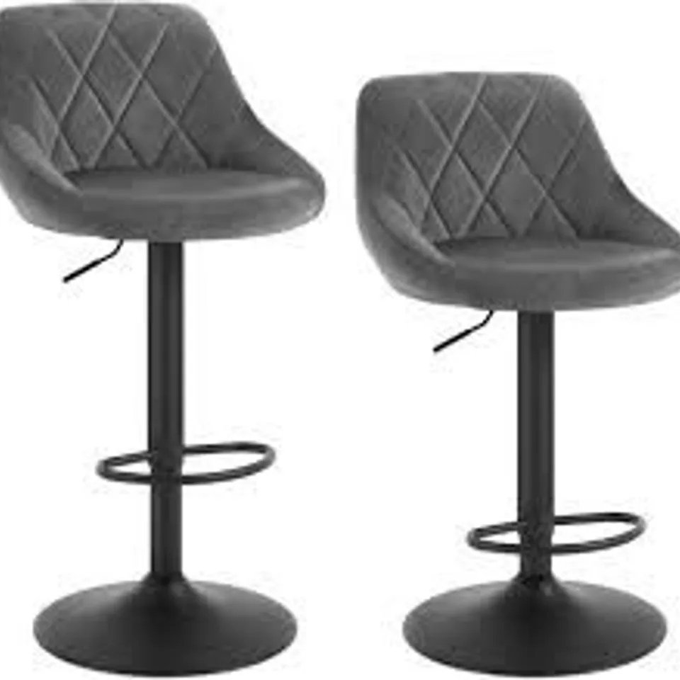 BOXED WOLTU BAR STOOL, COUNTER STOOL, UPHOLSTERED SEAT, HEIGHT ADJUSTABLE, VELVET SWIVEL STOOL - DARK GREY (SET OF 2)