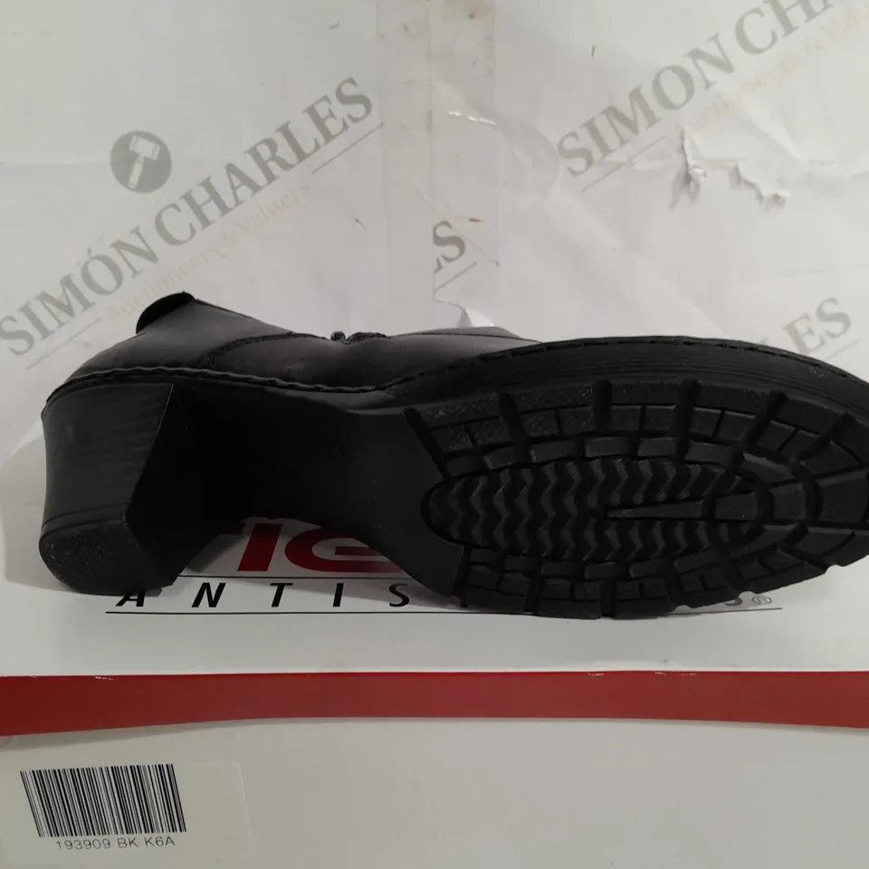 BOXED PAIR OF RIEKER SHOE BOOTS IN BLACK UK SIZE 6.5