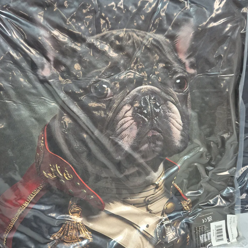 LOT OF 16 AS NEW TOP DOG BLACK FRENCHIE THEMED FILLED CUSHIONS - 45X45CM