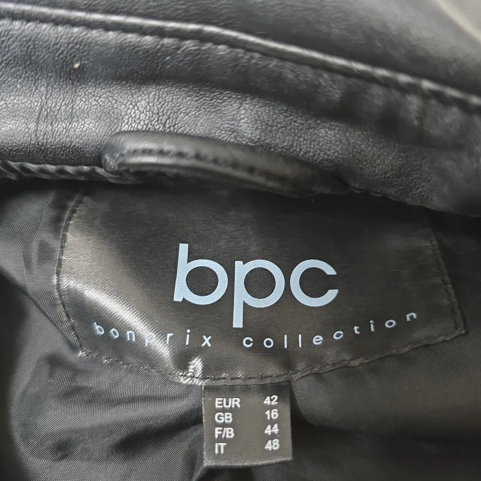 BONPRIX COLLECTION BLACK FAUX LEATHER BIKER JACKET – UK 16 (EU 42)