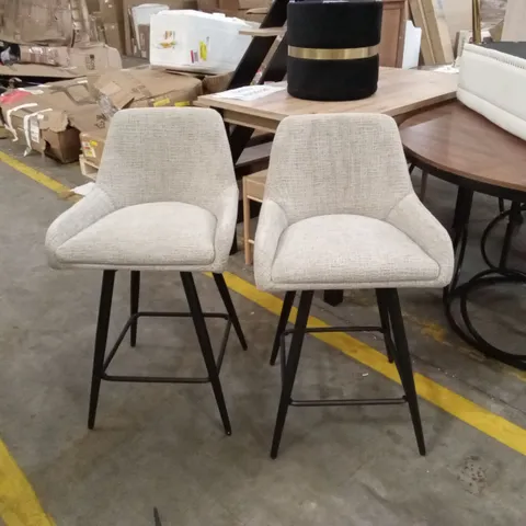 SET OF 2 DESIGNER FABRIC UPHOLSTERED BAR STOOLS WITH BLACK METAL LEGS
