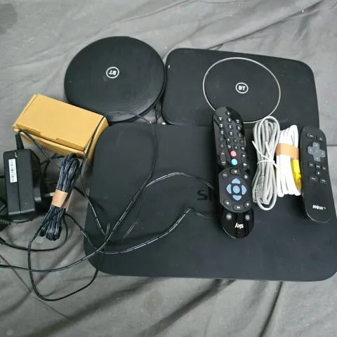 APPROXIMATELY 10 ASSORTED HOUSEHOLD ITEMS TO INCLUDE ROUTERS, CABLES, REMOTES, ETC