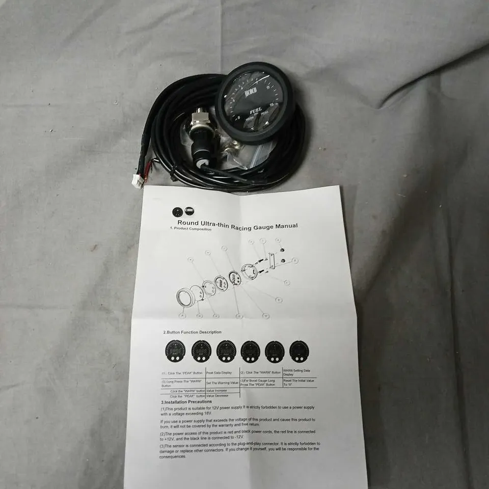 ROUND ULTRA-THIN RACING GAUGE (FUEL) WITH WIRING HARNESS & MANUAL
