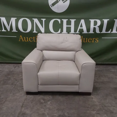 QUALITY DESIGNER ITALIAN MADE LEATHER MARCOS ARMCHAIR - WHITE GREY
