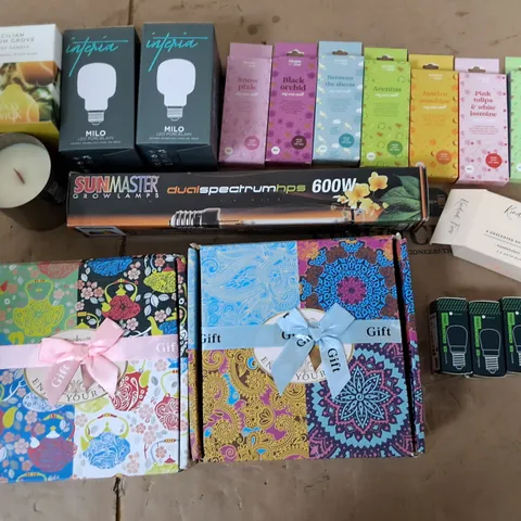 APPROXIMATELY 10 ASSORTED HOUSEHOLD ITEMS TOO INCLUDE MILO INTERIA LIGHTBULB, TEALIGHT, AND GLASS&WICK CANDLE ETC. 