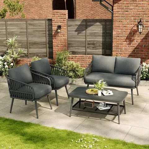 BOXED OUTDOOR CONVERSATION SET 4 PLACES WITH 1 SOFA, 2 CHAIRS AND 1 COFFEE TABLE (2 BOXES)