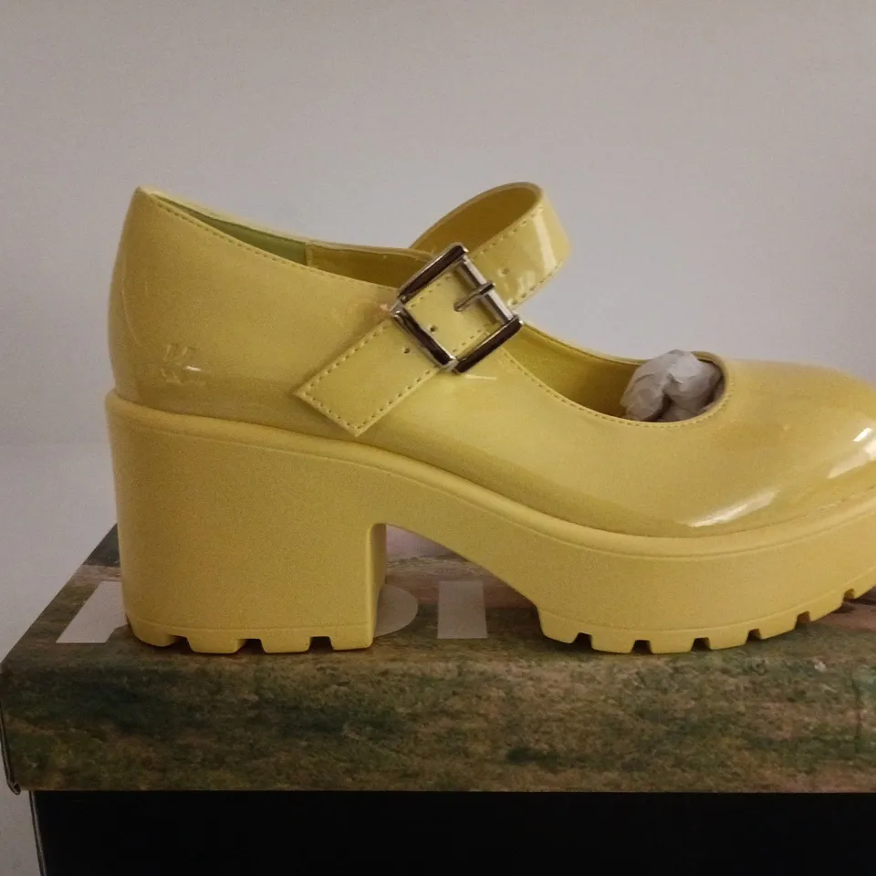 BOXED PAIR OF KOI TIRA MARY JANE SHOES – SUNSHINE YELLOW EDITION, UK SIZE 5