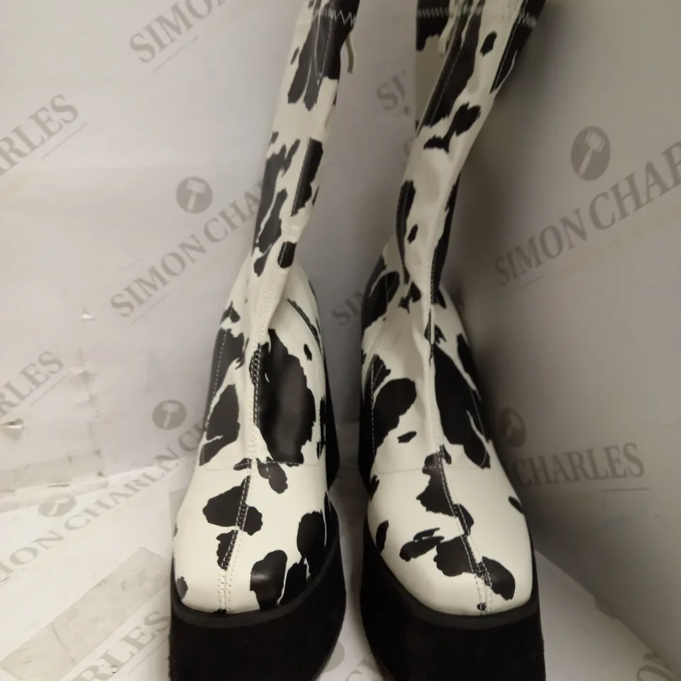 KOI VEGAN COW PRINT PLATFORM BOOTS UK SIZE 6