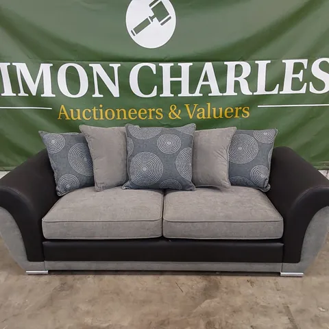QUALITY DESIGNER DANUBE 3 SEATER SOFA - BLACK/GREY