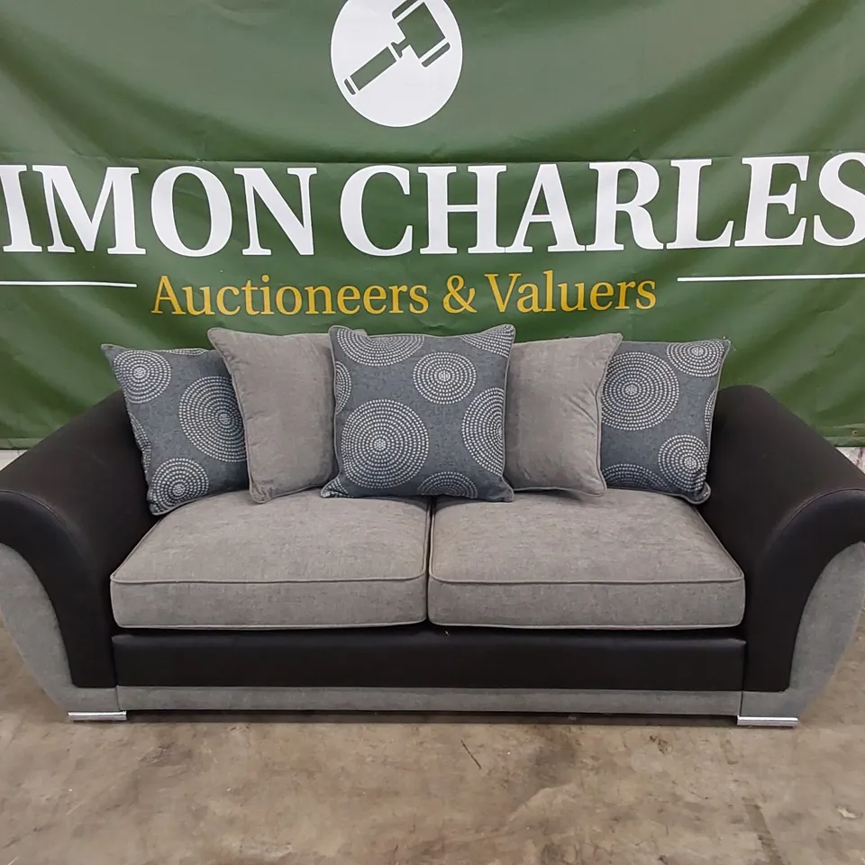 QUALITY DESIGNER DANUBE 3 SEATER SOFA - BLACK/GREY
