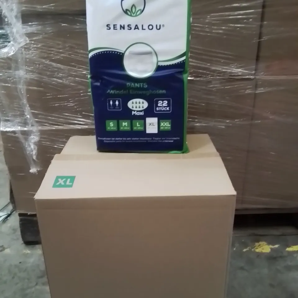 PALLET OF SENSALOU INCONTINENCE PANTS XL APPROXIMATELY 4 PACKS PER BOX