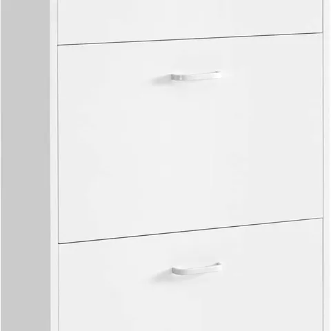 BOXED VASAGLE 3-TIER WOODEN SHOE CABINET, STORAGE CUPBOARD WITH 3 FLIP DOORS - WHITE
