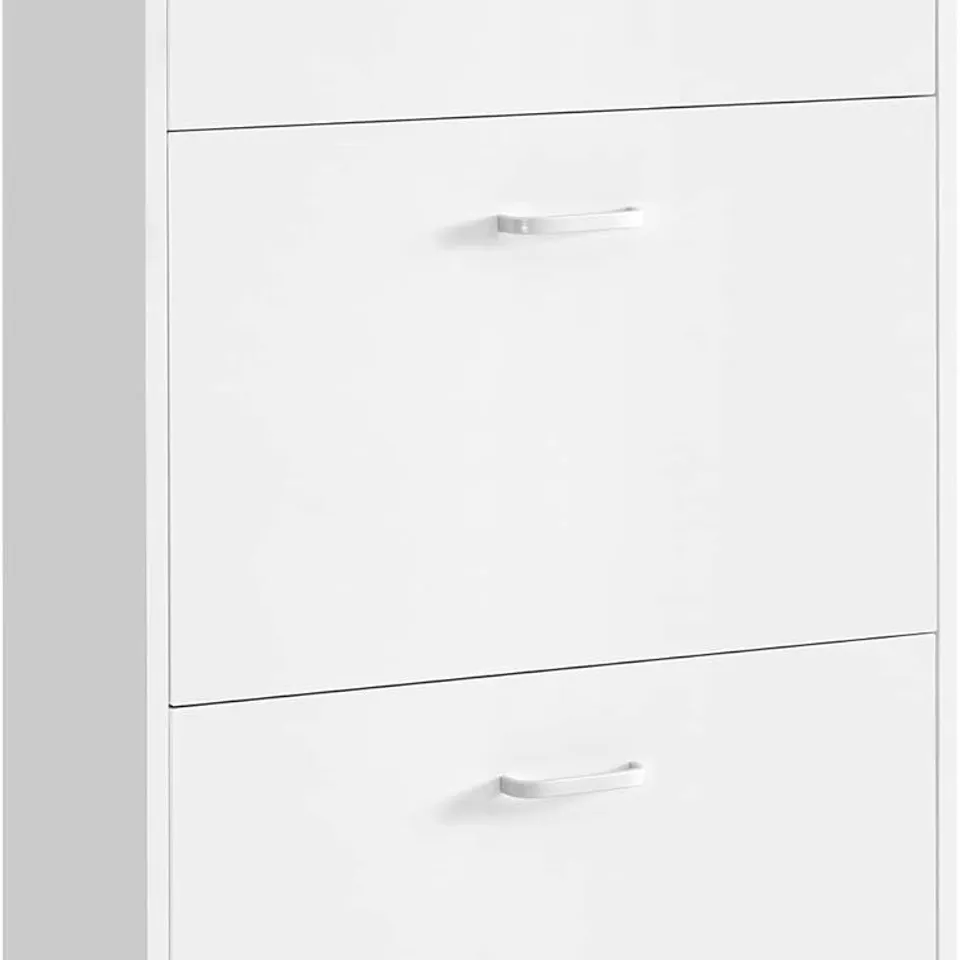 BOXED VASAGLE 3-TIER WOODEN SHOE CABINET, STORAGE CUPBOARD WITH 3 FLIP DOORS - WHITE