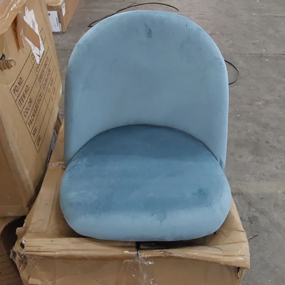 BOXED 2 LIGHT BLUE SUEDE CHAIRS (1 BOX)