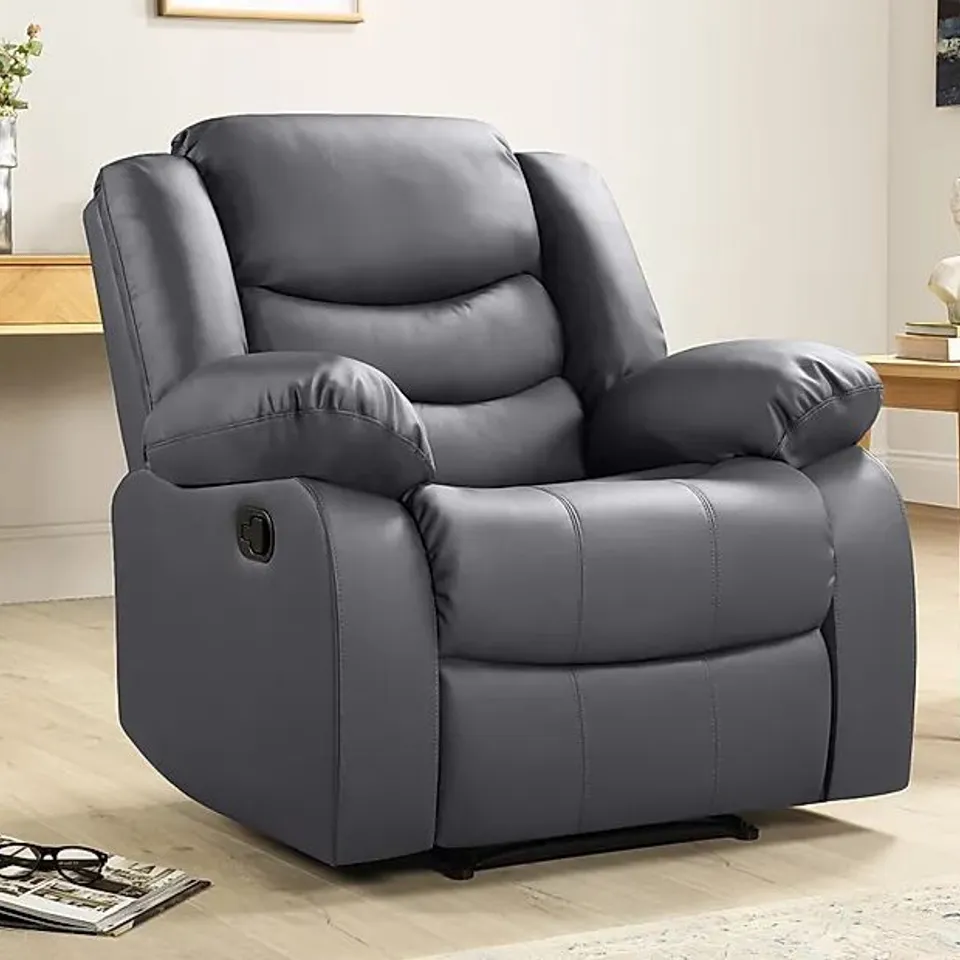 BOXED DESIGNER SORRENTO GREY FAUX LEATHER MANUAL RECLINING ARMCHAIR 