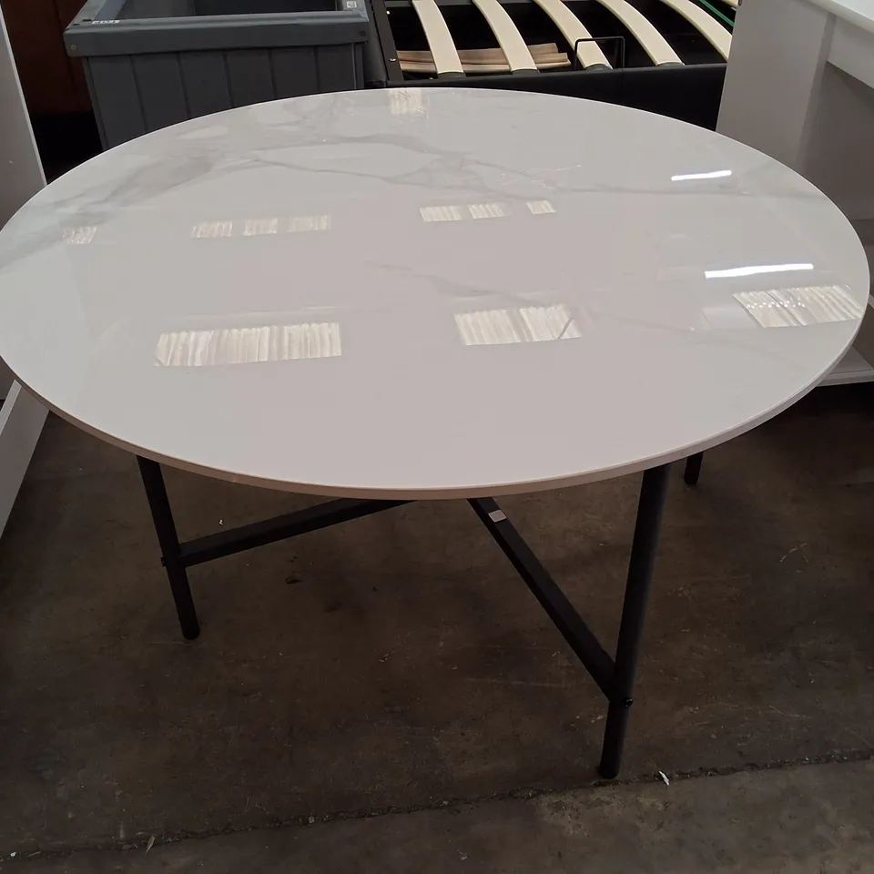 2-TIER MARBLE ROUND COFFEE TABLE 4 LEGS END TABLE SOFA SIDE TABLE - WHITE