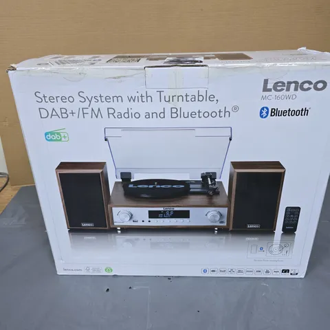LENCO MC-160WD STEREO SYSTEM WITH TURNTABLE, DAB+/FM RADIO AND BLUETOOTH – BOXED