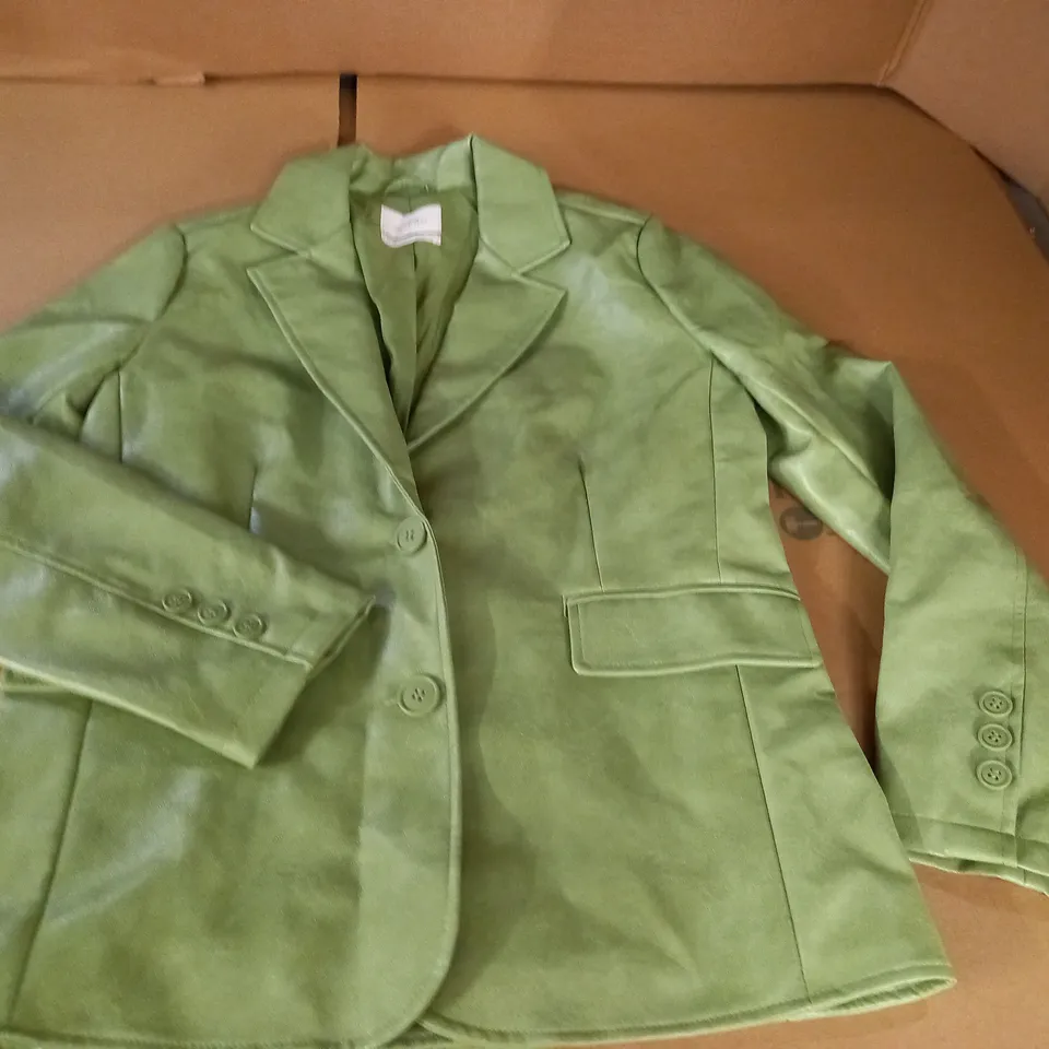 URBAN OUTFITTERS GREEN LEATHER LOOK COAT - XS-TP