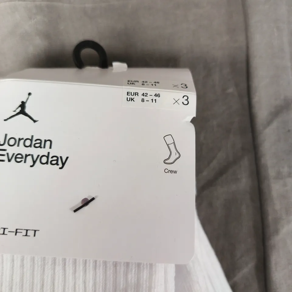 JORDAN EVERYDAY CREW SOCKS, DRI-FIT, UK 8-11 (EU 42-46), PACK OF 3