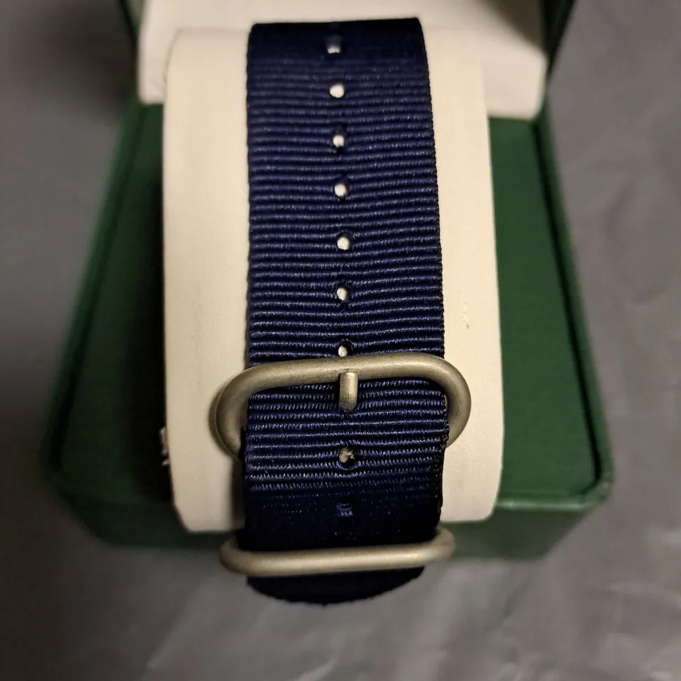 FRANK SCMIDT WHITE DIAL GENTS WATCH WITH BLACK CASE AND BLUE STRAP