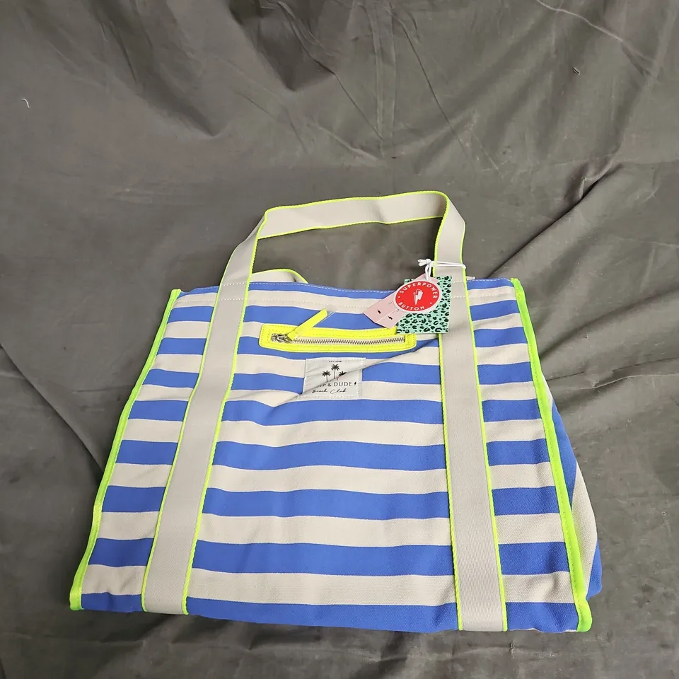 SCAMP & DUDE CANVAS TOTE BAG IN BLUE & WHITE STRIPE ONE SIZE