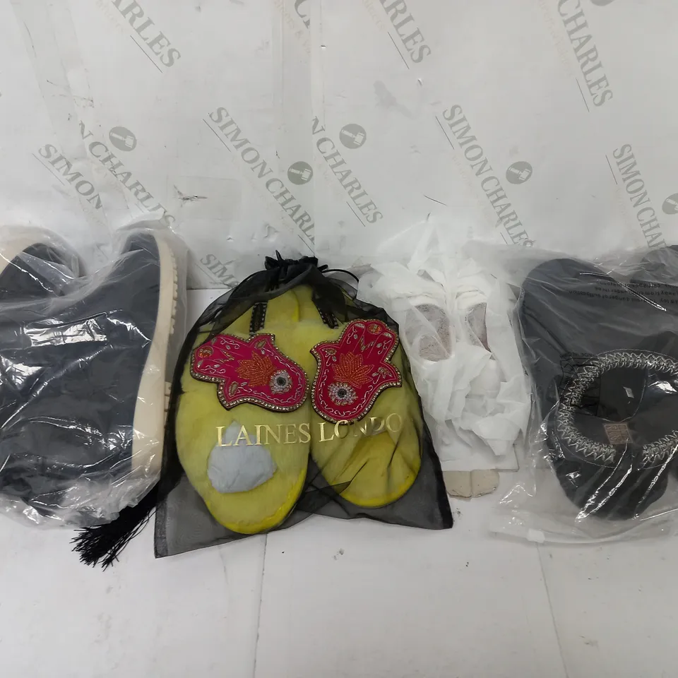 BOX OF APPROXIMATELY 15 ASSORTED SHOES TO INCLUDE BOOTS, SLIPPERS, AND SANDALS 