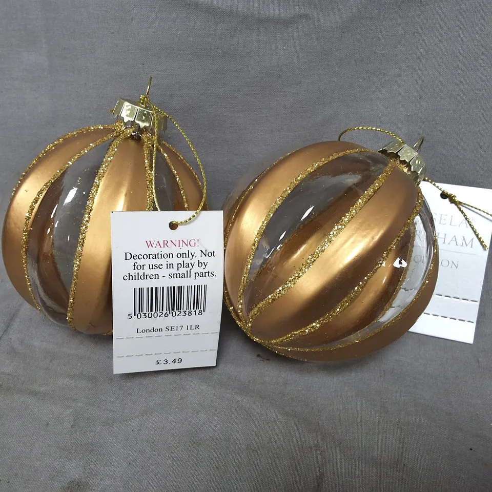 SET OF 24 GISELA GRAHAM GLASS BAUBLES IN GOLD/CLEAR