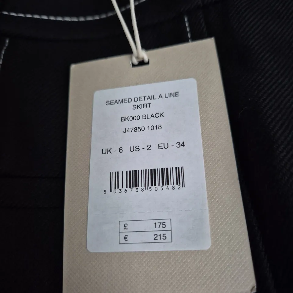 JIGSAW SEAMED DETAIL A-LINE SKIRT - BLACK, UK 6 (US 2, EU 34)