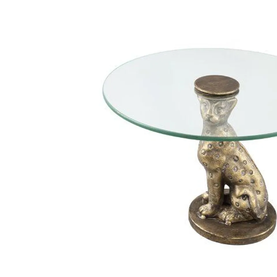 GANTZ GOLD GLASS SIDE TABLE PANTHER IRON BASE LOW 