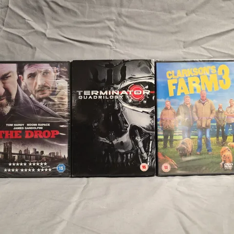  APPROXIMATELY 20 ASSORTED TV SERIES & FILMS TO INCLUDE CLARKSONS FARM 3, TERMINATOR QUADRILOGY, THE DROP, ETC