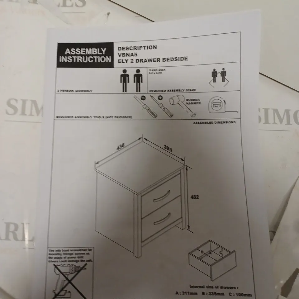 ELY 2 DRAWER BEDSIDE