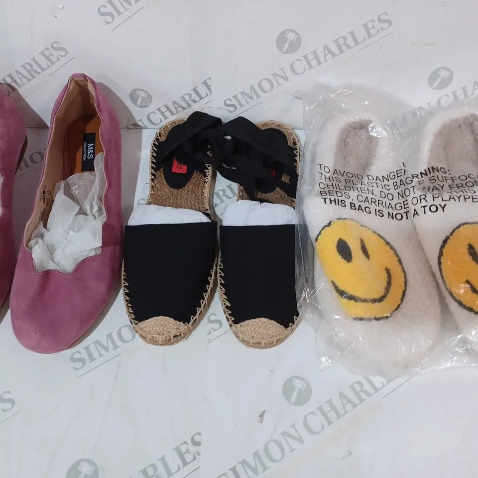 BOX OF APPROXIMATELY 20 ASSORTED PAIRS OF SHOES AND FOOTWEAR ITEMS IN VARIOUS STYLES AND SIZES TO INCLUDE LONDON REBEL, M&S, ETC