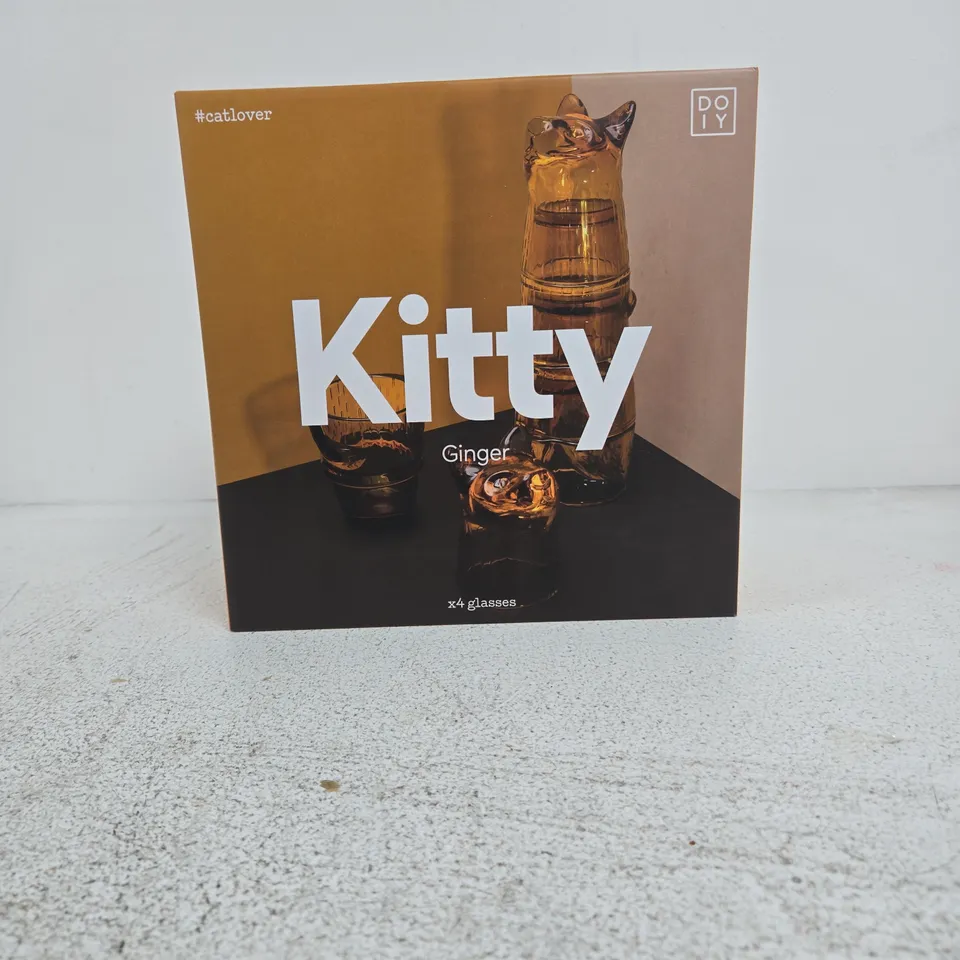 KITTY GINGER GLASSES – SET OF 4 AMBER TUMBLERS (DOIY)