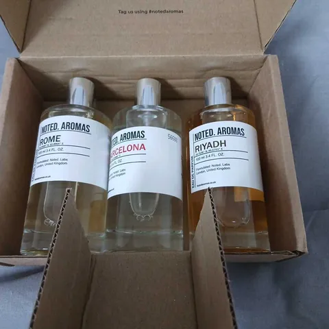 NOTED AROMAS FRAGRANCES – 3 X 100ML BOTTLES (ROME, BARCELONA, RIYDH)