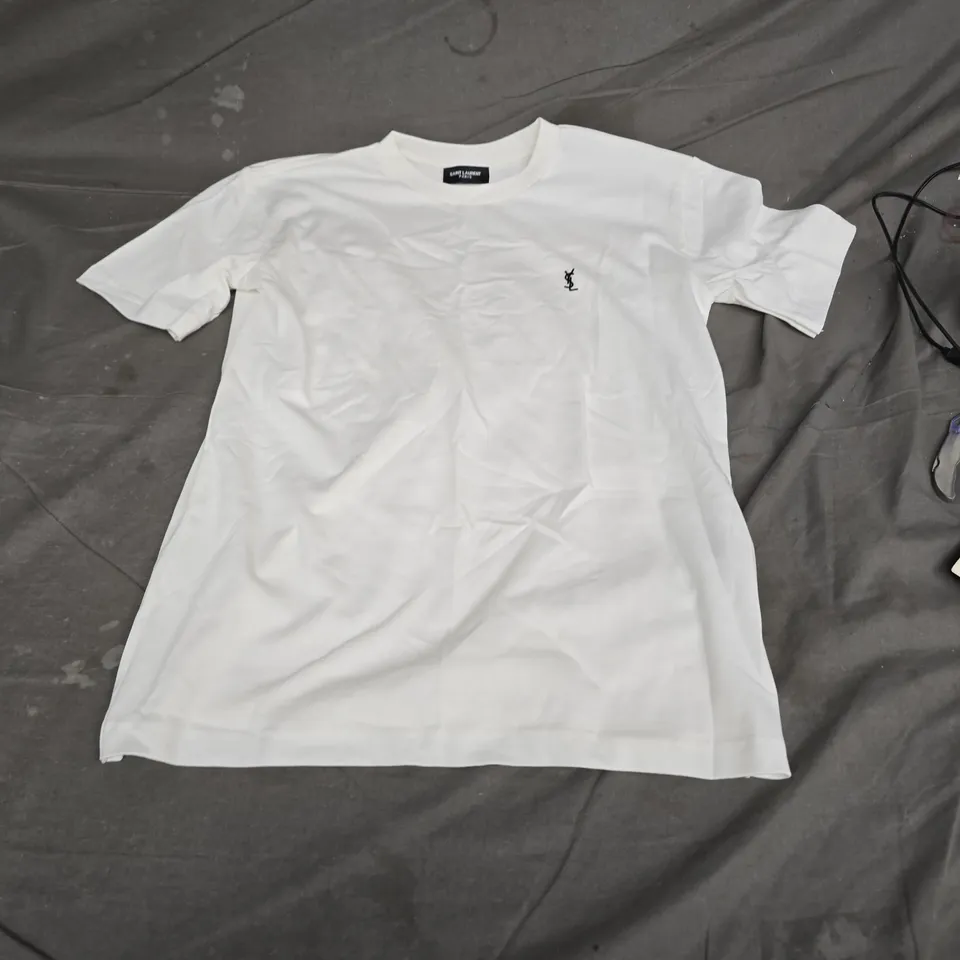 SAINT LAURENT PARIS WHITE COTTON T‑SHIRT WITH SMALL CHEST LOGO