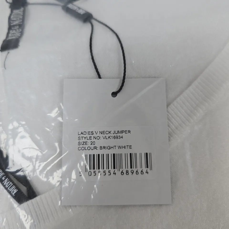 PURE & NATURAL LADIES' V-NECK JUMPER – BRIGHT WHITE, UK SIZE 20 (VLK16934)