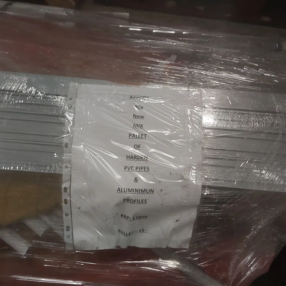 PALLET CONTAINING APPROXIMATELY 90x PVC PIPES & ALUMINIUM PROFILES