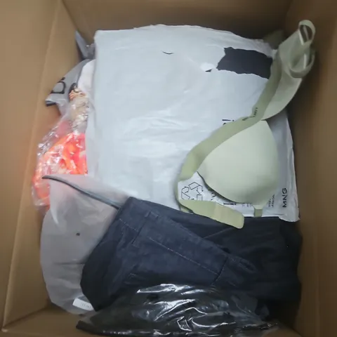 LARGE BOX OF APPROXIMATELY 25 ASSORTED CLOTHING ITEMS IN VARIOUS COLOURS, STYLES AND SIZES - COLLECTION ONLY
