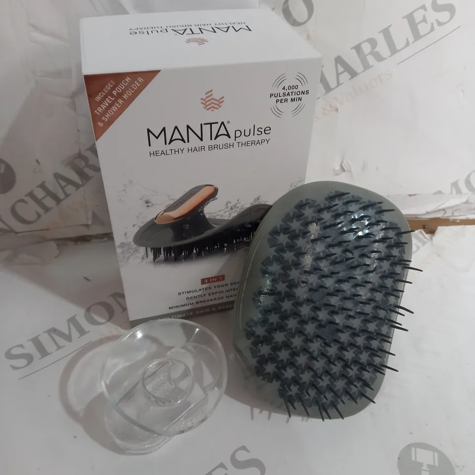 BOXED MANTAPULSE HAIR TREATMENT BRUSH INCLUDES CHARGING CABLE, POUCH AND SHOWER HOLDER