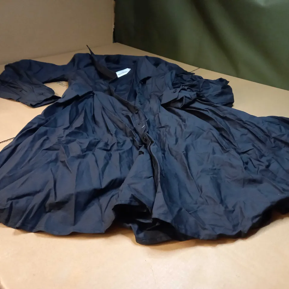 BOOHOO BLACK CONTTON BALLOON SLEEVE PLEAT DETAIL SHIRT DRESS - SIZE 8