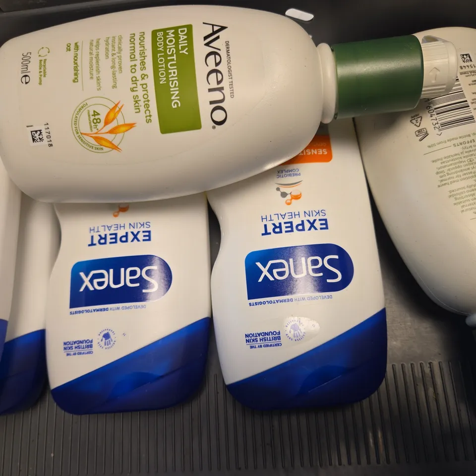 APPROX 12 ASSORTED BEAUTY PRODUCTS TO INCLUDE AVEENO BODY LOTION, SANEX SHOWER CREAM, AVEENO BODY WASH, ETC 