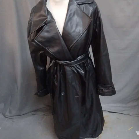 STRADIVARIUS FAUX LEATHER BELTED TRENCH COAT IN BLACK SIZE S