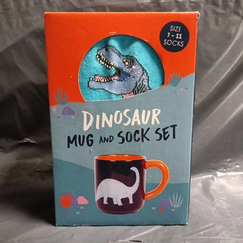 UNBRANDED DINOSAUR MUG AND SOCKS SET (SIZE 7-11 SOCKS)