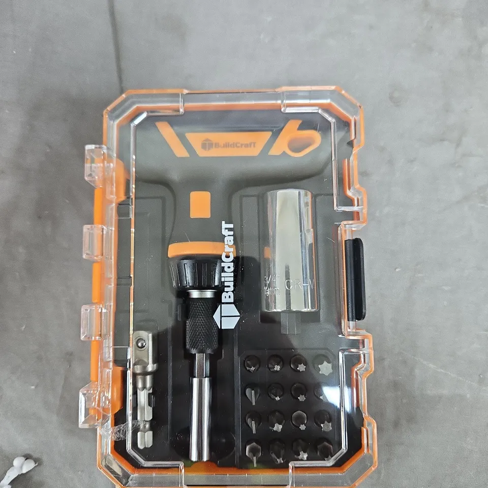 BUILDCRAFT TOOLKIT WITH DRIVER AND ASSORTED BITS IN ORANGE CASE