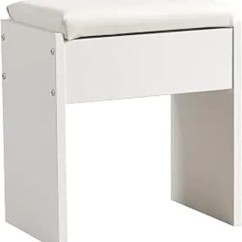 BOXED MONDEER DRESSING TABLE STOOL, WHITE SOFT PADDED VANITY STOOL | MAKE UP CHAIR PIANO STOOL SUITABLE FOR DRESSING TABLE BEDROOM, 41 X 35 X 45CM ( 1 BOX )