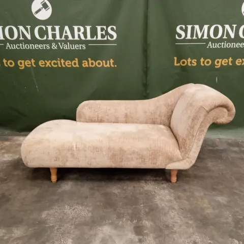 DESIGNER FABRIC UPHOLSTERED CHAISE LOUNGE - BEIGE