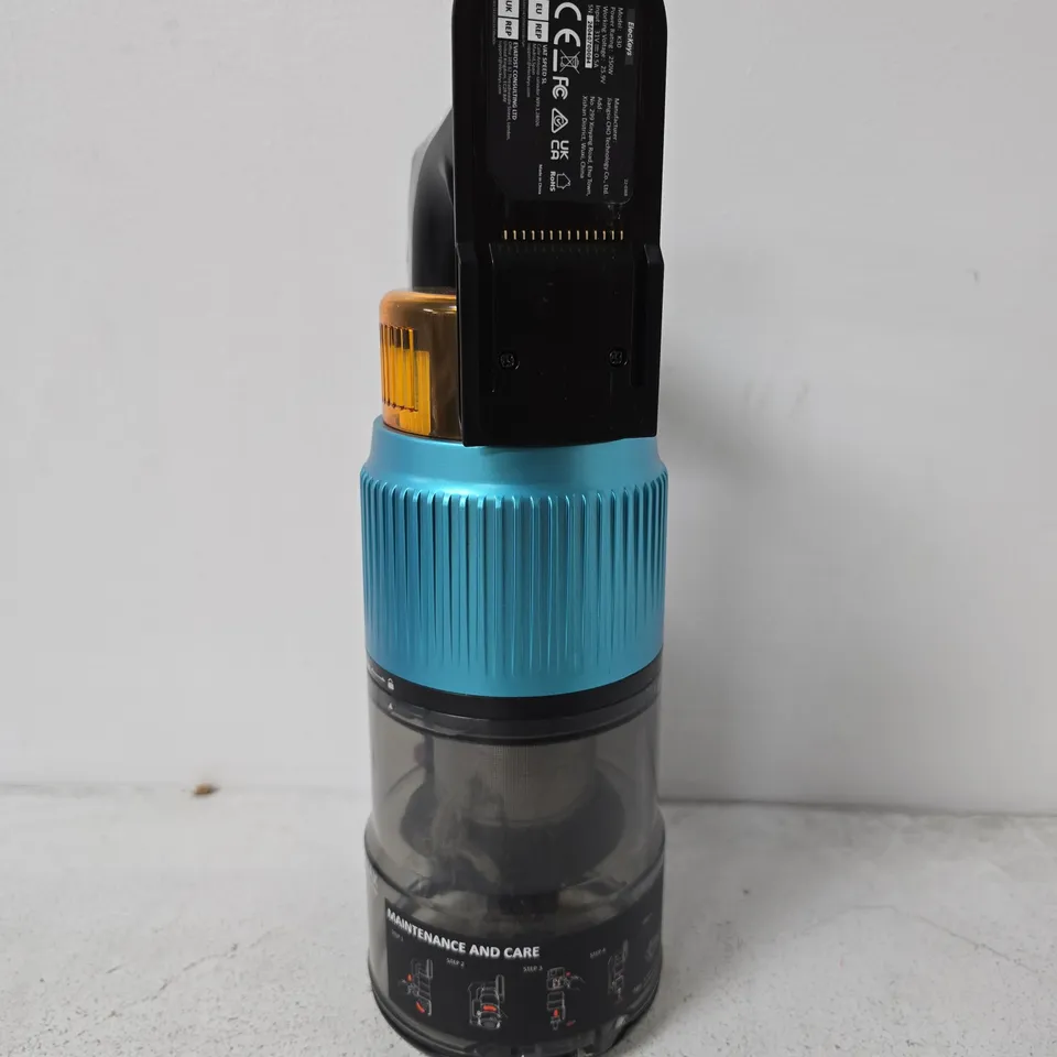 ELECKEYS HANDHELD VACUUM CLEANER – BLACK WITH TURQUOISE GRIP AND CLEAR DUST CANISTER (PARTS MISSING)