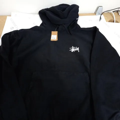 STUSSY BASIC PIG DYED HOODIE IN BLACK- L