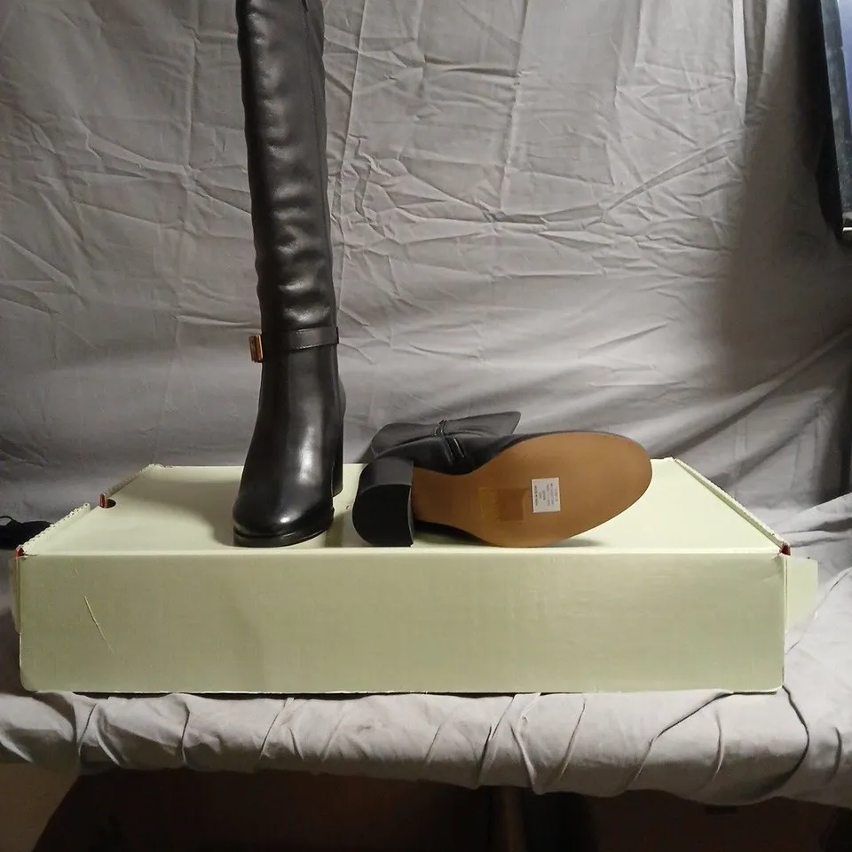 TED BAKER CLOELLA BLACK LEATHER KNEE-HIGH BOOTS – UK4 (EU 37) – BOXED