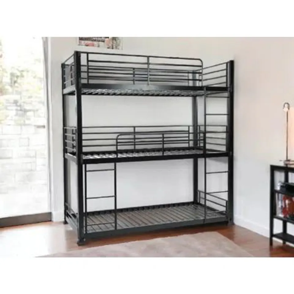 BOXED CULLINS SINGLE 3' TRIPLE SLEEPER BUNK BED -BLACK- [3 BOXES]